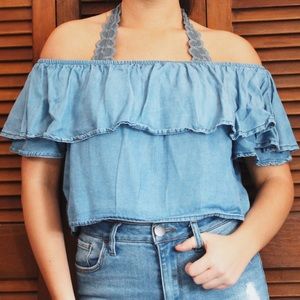 Denim off the shoulder top